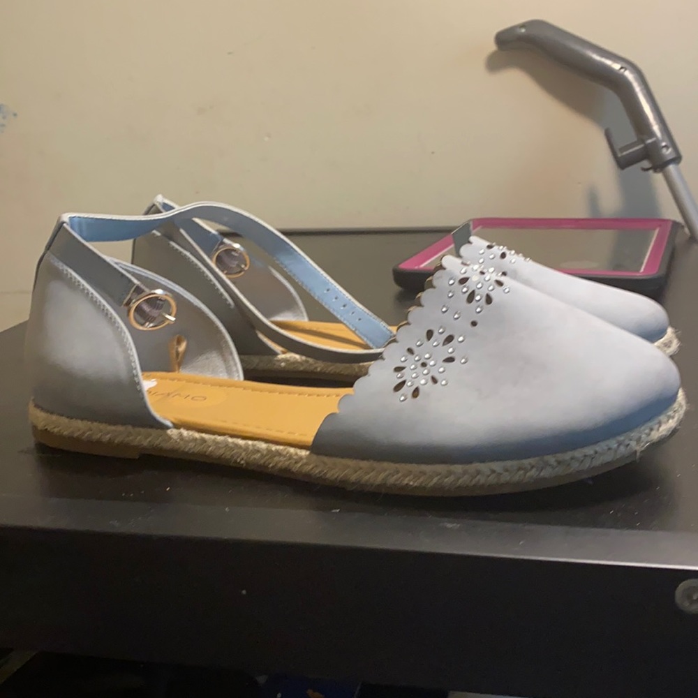 Light blue strapped flats